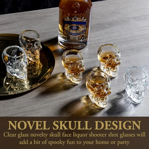 Set of 6 Skull Shot Glasses 2.8 Oz Clear 3D Design (6 Count)