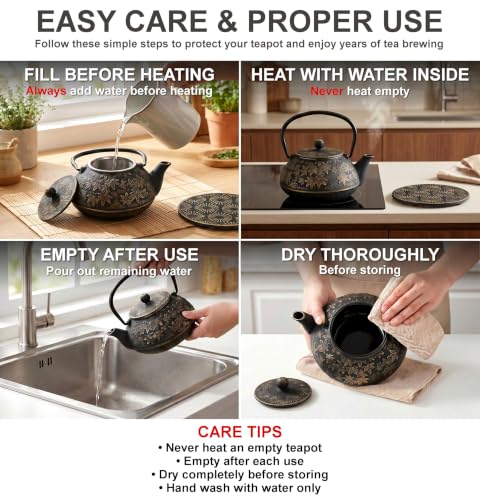 40 Oz Black Maple Leaf Cast Iron Teapot