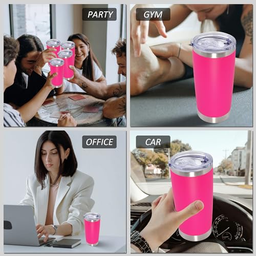 20oz Tumbler with Lid Stainless Steel Tumblers Insulated Mug Hot Pink 6P (6 Count)