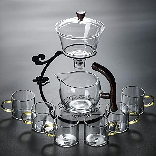 RORA Glass Teapot Set Semi Automatic Drip Rotating with Infuser Lazy Kungfu Tea pot Set (Black)