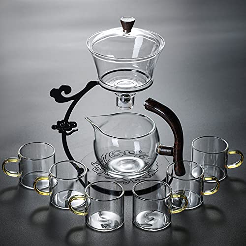 Glass Teapot Set Semi Automatic Drip Rotating with Infuser Lazy Kungfu Tea pot Set