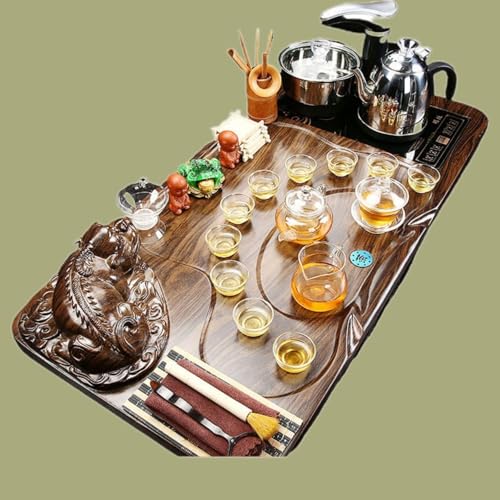 WW P09L2115217 全自动 Kungfu Tea Set Automatic Teapot Set 茶盘 Chinese Gongfu Tea Set Gift Box 茶具套装家用陶瓷功夫茶具智能电磁炉茶台茶道 Solid wood Chinese Teaset 实木整套
