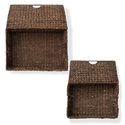 Set of 2 Water Hyacinth Rectangular Storage Baskets with Lids