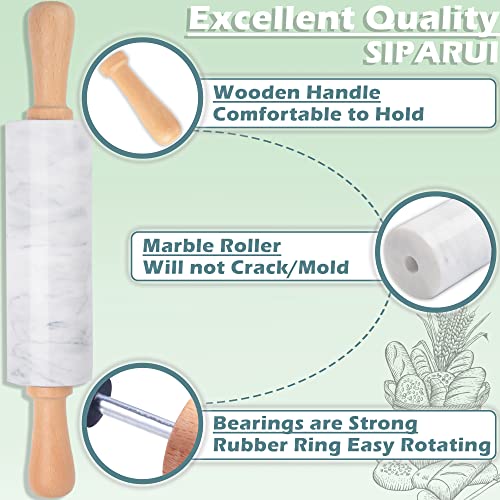 Marble Rolling Pin with Wooden Cradle Thick Handle Set for Baking