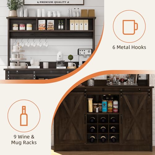47" Farmhouse Coffee Bar with Storage Hutch & Wine Rack