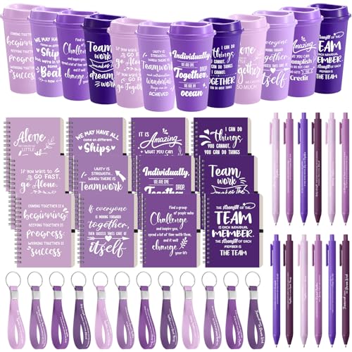12 Set 48 Pcs Team Appreciation Gift Set Inspirational Employee Appreciation Gift Bulk 16 oz Coffee Cups with Team Notebook Pen Keychains for Staff Teacher (12 Count)