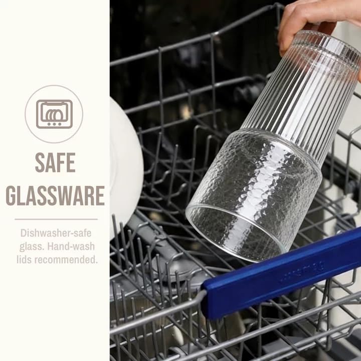 20oz Wave Ribbed Glass Tumbler with Lid and Straw