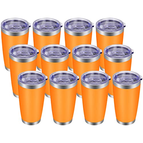 20oz Tumbler with Lid and Straw Stainless Steel Tumbler Cup Bulk Vacuum Insulated Double Wall Travel Coffee Mug Powder Coated Coffee Cup (12 Count)