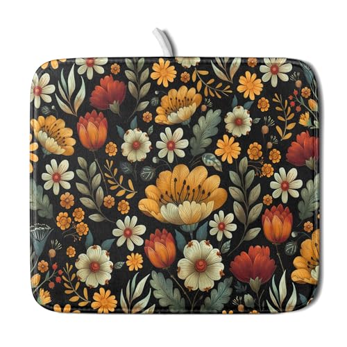 Vintage Boho Floral Dish Drying Mat for Kitchen Counter