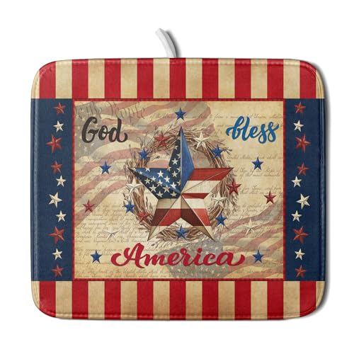 4th of July God Bless Dish Drying Mat for Kitchen Counter