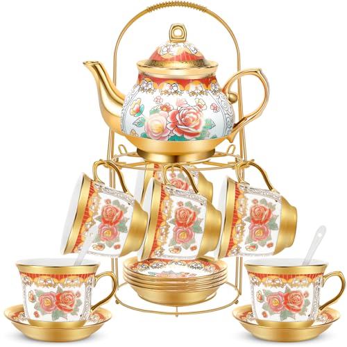 20 Pcs Adult Tea Party Set Porcelain with Metal Holder