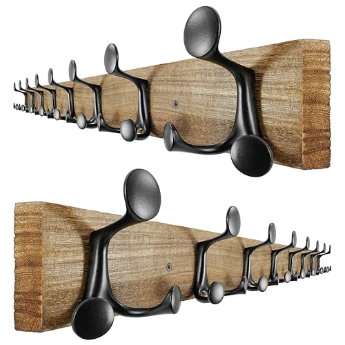 43 Inch Wood Burnt Coat Rack Wall Mount with 8 Triple Hooks (2 Count)