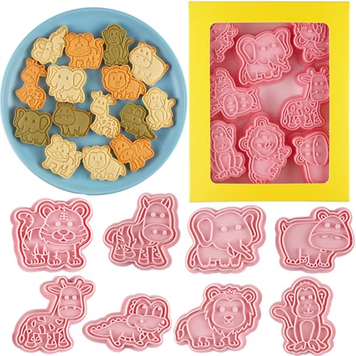8 Pcs Animal Cookie Cutters Set Baking Molds 3D Animal Press type Cookie Cutter for Baking
