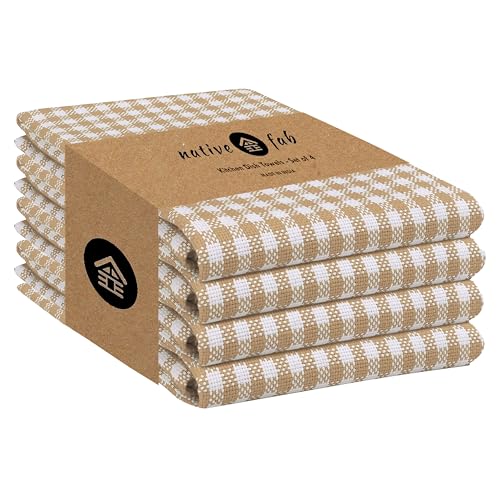Beige Gingham Kitchen Dish Towels 4 Pack 16"x26"