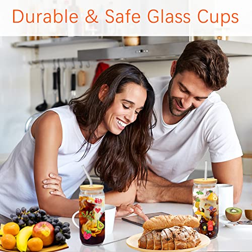 16 OZ Glass Cups with Lids and Straws 20 Pack (20 Count)