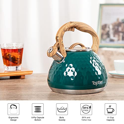 Tea Kettle Toptier Teapot Whistling Kettle with Wood Pattern Handle Loud Whistle