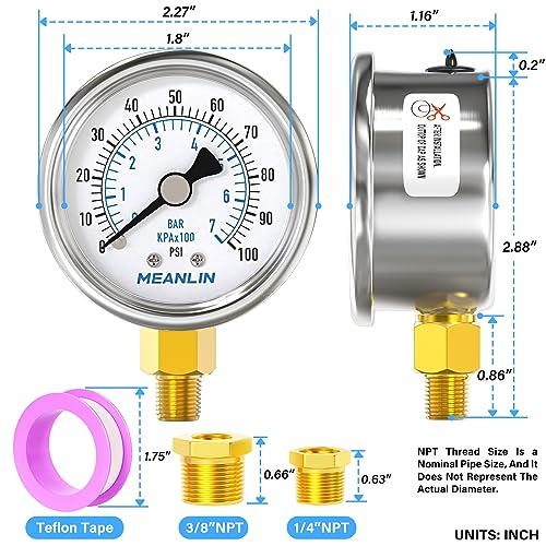 0~100Psi Dry Pressure Gauge Stainless Steel 1
