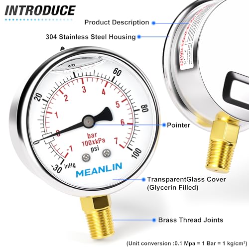 30inHG~100Psi Stainless Steel 1