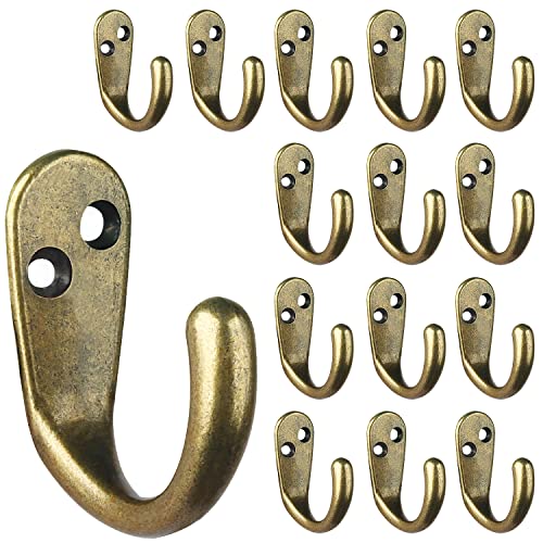 15PCS Coat Hooks Wall Mounted Antique Brass Single Prong Robe Hook (15 Count)
