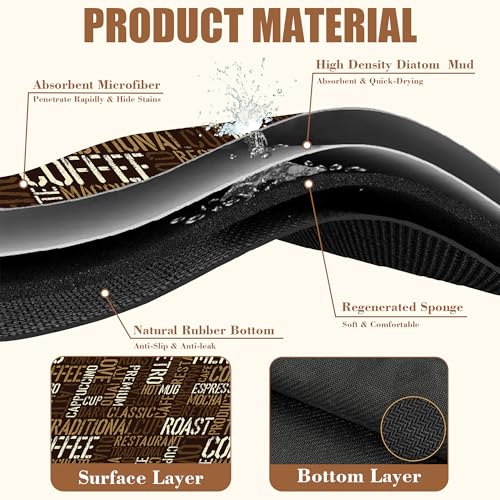 Vintage Coffee Cup Coffee Mat Absorbent Dish Drying Mat for Kitchen Counter Hide Stain Rubber Backed Drying Rack Pad Fit Under Espresso Machine Cafe Table Decoration
