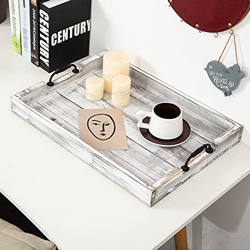 Rustic Vintage Big Wood Food Serving Trays with cutout Metal Handles