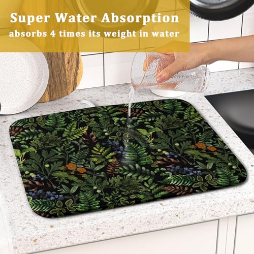 Black Sage Green Plant Dish Drying Mat for Kitchen Counter