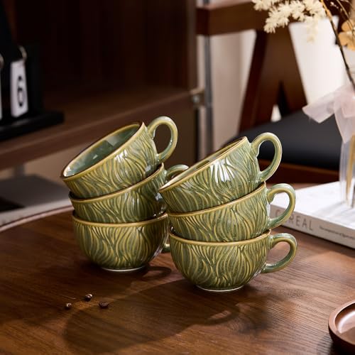 Set of 6 Vintage Design 12 oz Professional Barista Ceramic Latte Art Cappuccino Cups Set (6 Count)