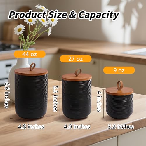 Food Storage Jar Strong Ceramic Storage Canisters with Airtight Wooden Lid (3 Count)