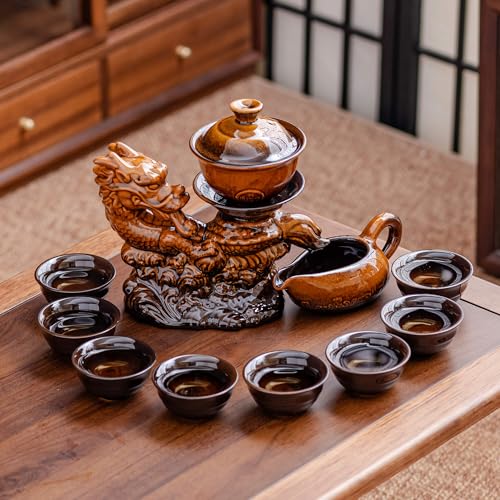Ceramic Teapot with Infuser Semi Automatic Tea Set Magic Teapot with 8 cups Gradient Color