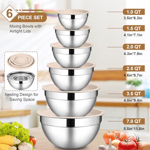 6 PCS Mixing Bowls with Lid Set (12 Count)