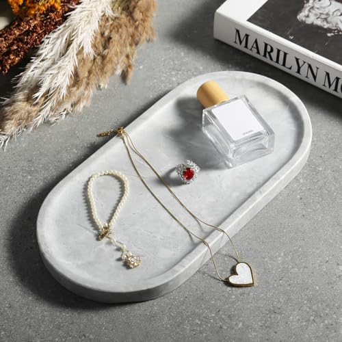 Grey Marble Tray for Bathroom Countertop