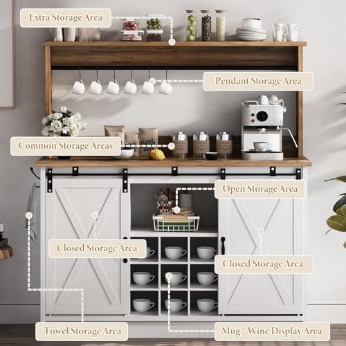 47" Farmhouse Coffee Bar Cabinet with Storage Hutch