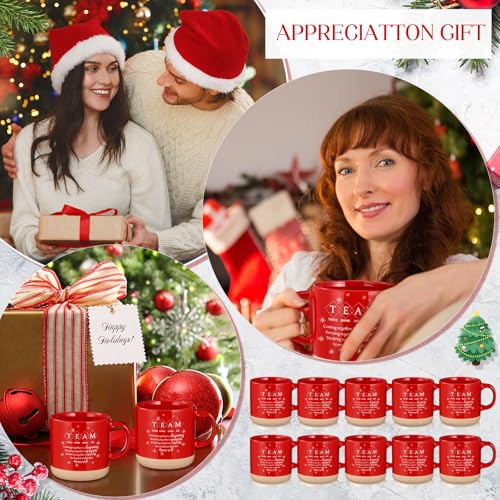 10 Pcs Team Gifts for Employees Bulk 13 oz Thank You Mugs Gifts Bulk Cups Red Team Cups Inspirational Ceramic Coffee Mugs for Teacher Nurse Coworker Office Staff Manager (10 Count)