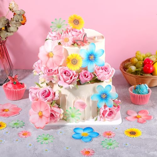 55 Pcs Edible Flowers & Butterflies Cake Decorations (55 Count)