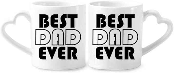 Best Dad Ever Quote Father's Day Couple Porcelain Mug Set Ceramic Lover Cup Heart Handle