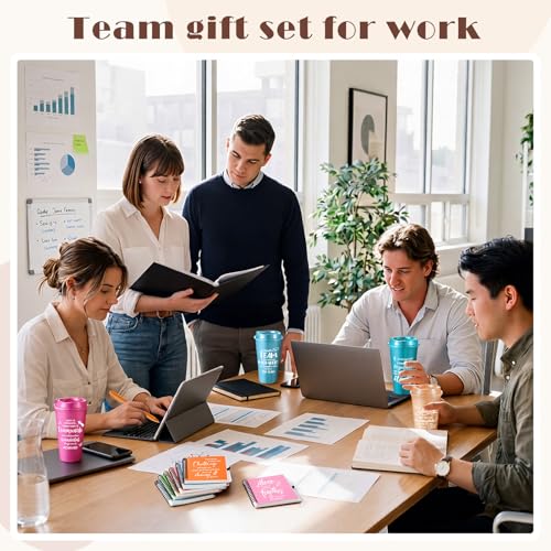 12 Set 48 Pcs Team Appreciation Gift Set Inspirational Employee Appreciation Gift Bulk 16 oz Coffee Cups with Team Notebook Pen Keychains for Staff Teacher (12 Count)