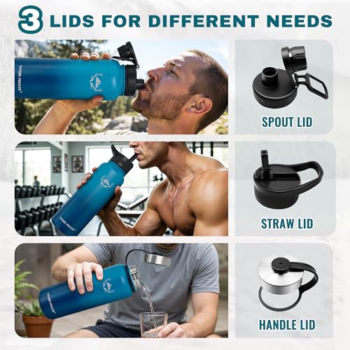 40 oz Insulated Water Bottle with Carrier Bag & 3 Lids
