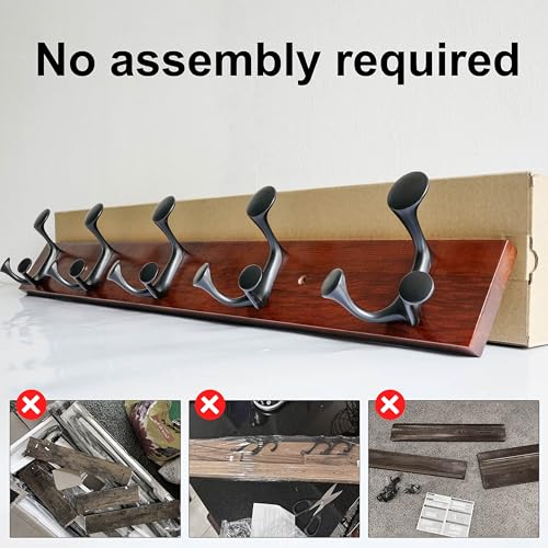30 Inch Cherry Wood Coat Rack Wall Mount with 5 Triple Hooks
