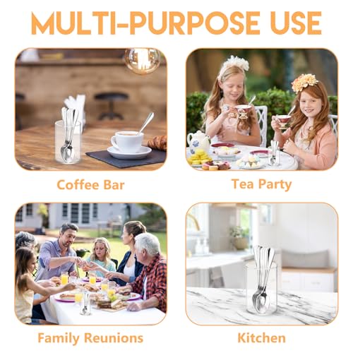 6 Pcs Mini Coffee Spoons with Holder 4.7 inch Demitasse Espresso Stainless Steel Spoons Silver with Acrylic Cylinder Holder for Coffee Bar Home Tea Party (6 Count)