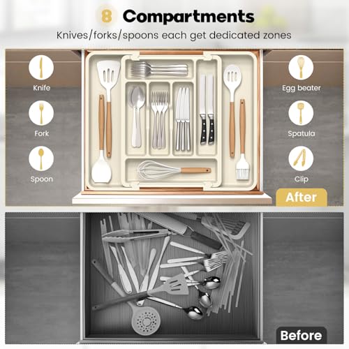 Large Silverware Organizer Tray for Kitchen Drawer Utensils Thicker