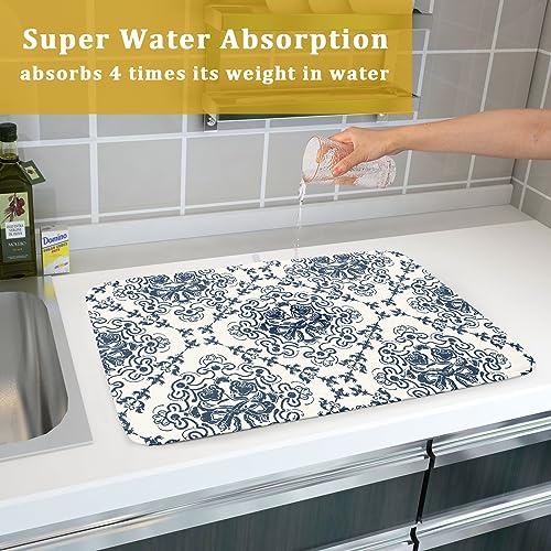Bohemian Grey Retro Dish Drying Mat for Kitchen Counter