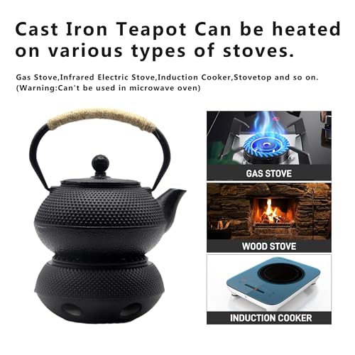 30.4oz Small Cast Iron Teapot Set with Candle Warmer