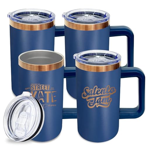 22oz Insulated Coffee Mug Bulk with Handle and Lid Navy (4 Count)