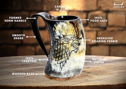 Viking Drinking Fenrir Engraving Horn Mug