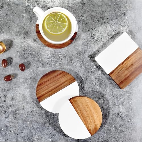 8 Pack Marble and Acacia Wood Coasters (8 Count)