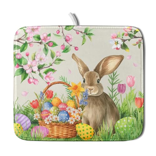 Easter Bunny Colorful Eggs Dish Drying Mat for Kitchen Counter
