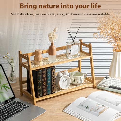 2 Pcs 17.7 Inch 2 Tier Matcha Station Shelf Bamboo Coffee Mug Stand Countertop Storage Rack (2 Count)