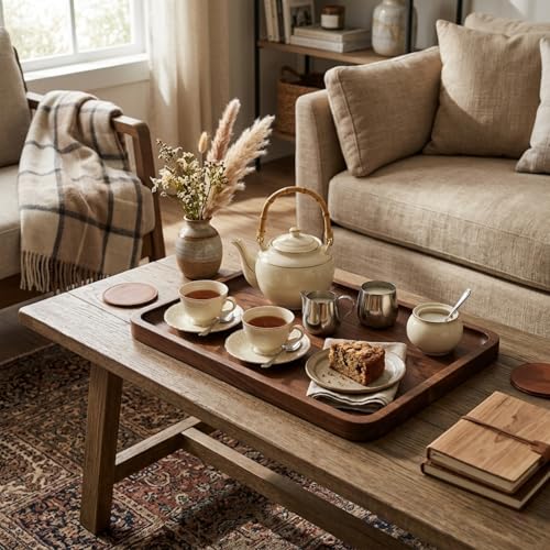 Wood Serving Tray Wooden Decorative Coffee Tea Platter Black Walnut 15.3 x 11.4 Inches