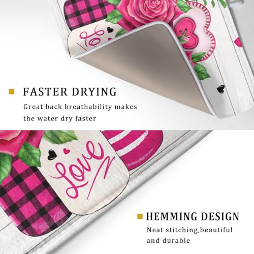 Valentine's Day Rose Flower Dish Drying Mat for Kitchen Counter