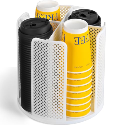 4 Compartment Rotating Paper Cup Holder & Coffee Cup Lid Storage Dispenser